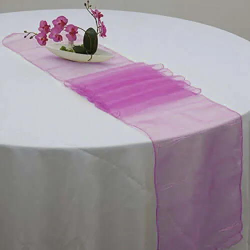 10 Pack Sheer Organza Table Runners 14"x108" Fuchsia - Lightweight Table Decor