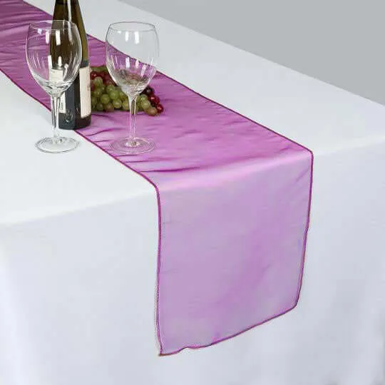10 Pack Sheer Organza Table Runners 14"x108" Fuchsia - Lightweight Table Decor