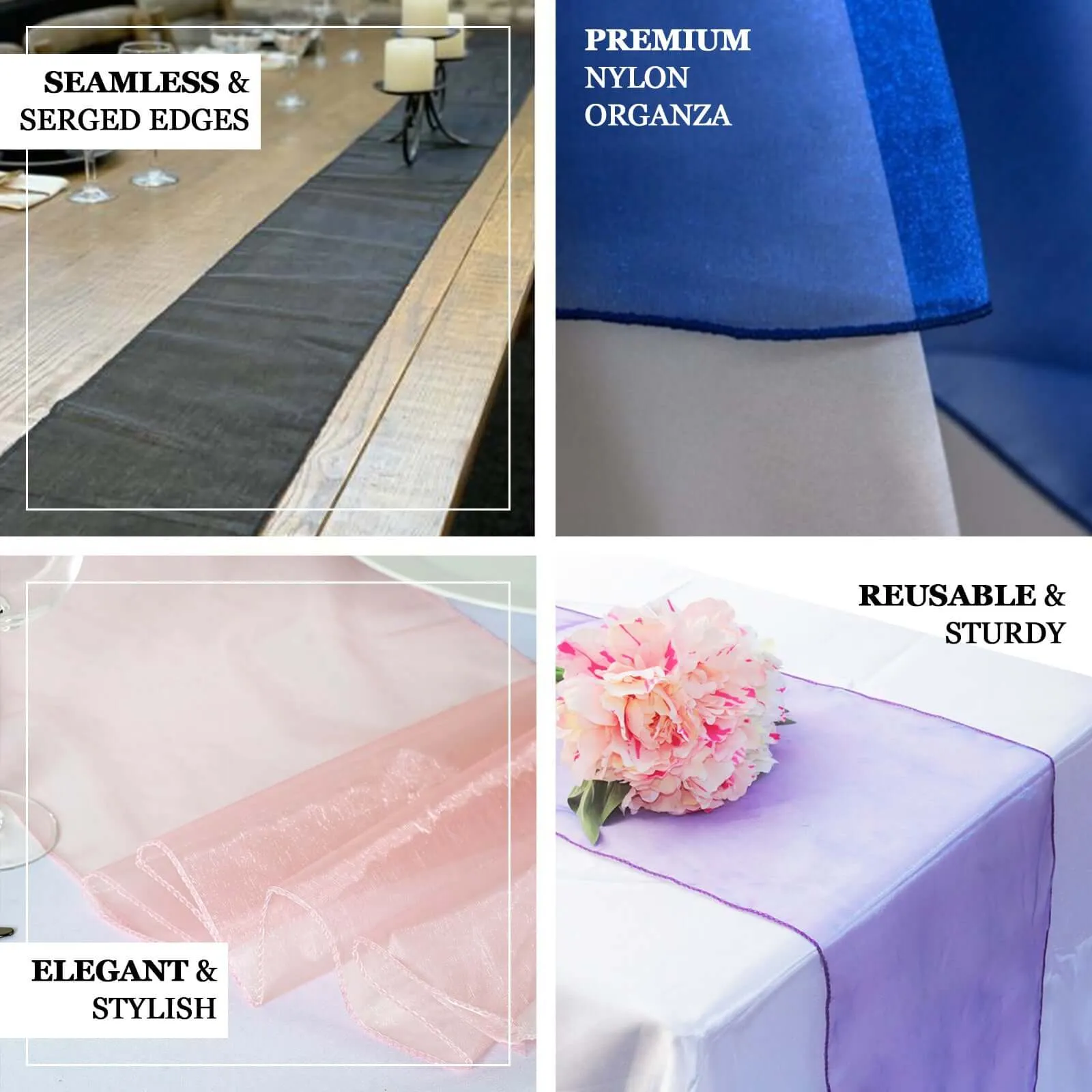 10 Pack Sheer Organza Table Runners 14"x108" Fuchsia - Lightweight Table Decor