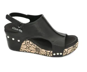 Black Floral Wrap Carley Wedges - Corkys