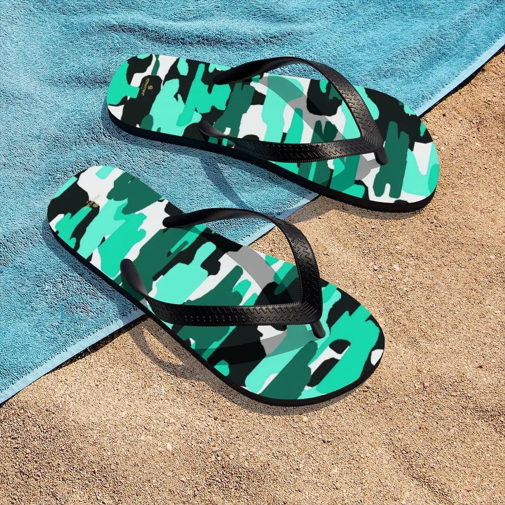 Blue White Camo Flip Flops, Military Print Unisex Flip-Flops Beach Pool Sandals- Made in USA
