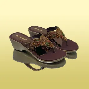 Brown Embellished Wedges