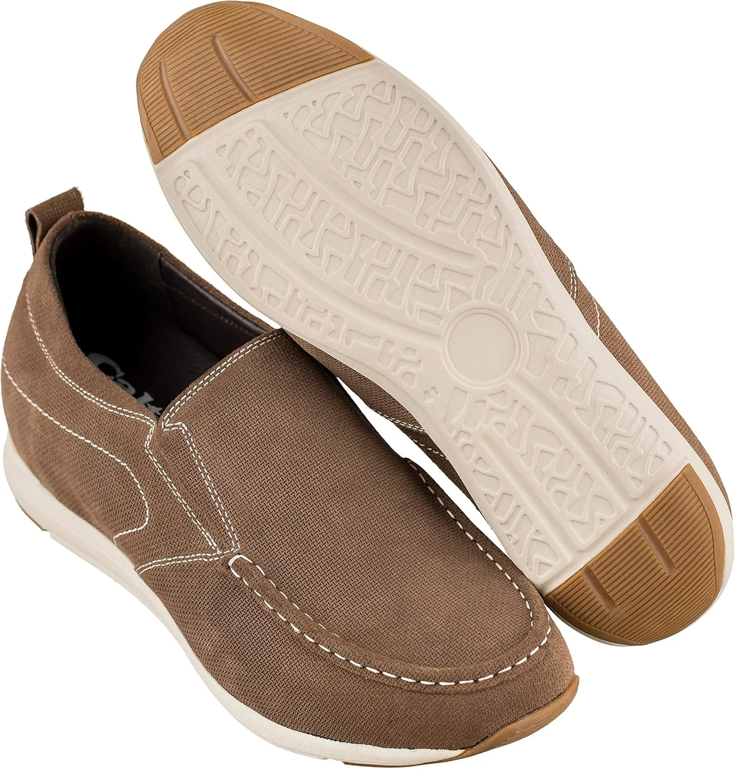 CALTO Men's Invisible Height Increasing Elevator Shoes - Brown Nubuck Leather Slip-on Casual Loafers - 2.8 Inches Taller - G4904 - Size 10 D(M) US
