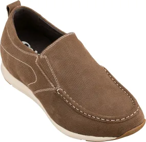 CALTO Men's Invisible Height Increasing Elevator Shoes - Brown Nubuck Leather Slip-on Casual Loafers - 2.8 Inches Taller - G4904 - Size 10 D(M) US