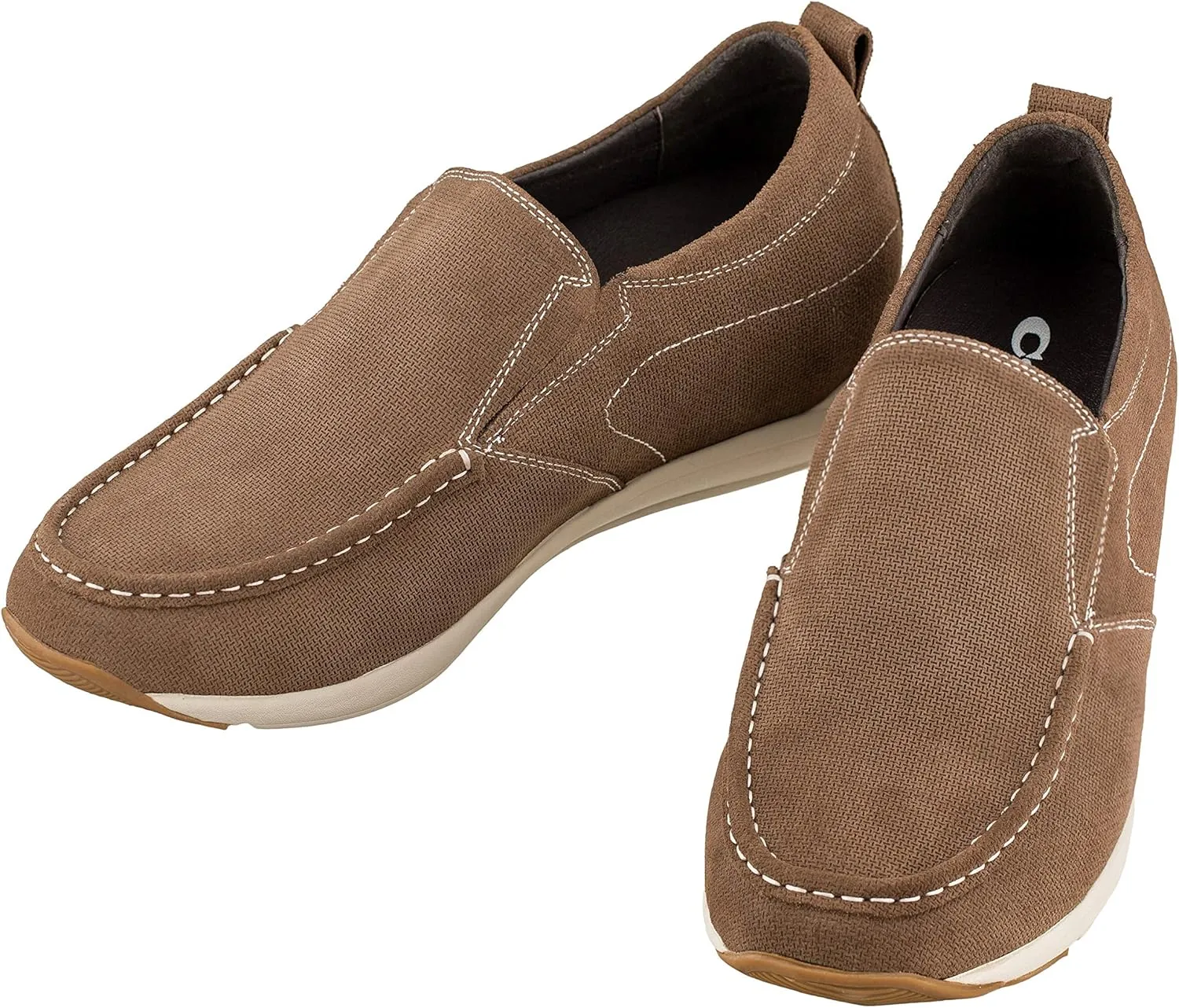 CALTO Men's Invisible Height Increasing Elevator Shoes - Brown Nubuck Leather Slip-on Casual Loafers - 2.8 Inches Taller - G4904 - Size 10 D(M) US