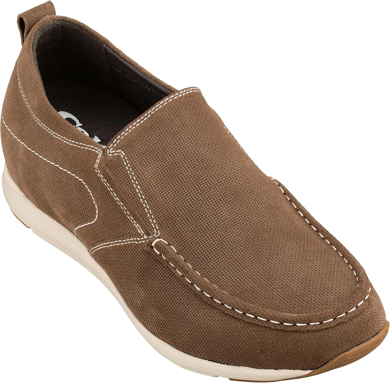 CALTO Men's Invisible Height Increasing Elevator Shoes - Brown Nubuck Leather Slip-on Casual Loafers - 2.8 Inches Taller - G4904 - Size 10 D(M) US