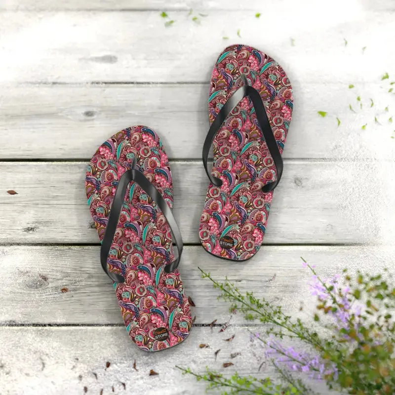 Chic Pink Paisley Flip Flops Unisex Comfort