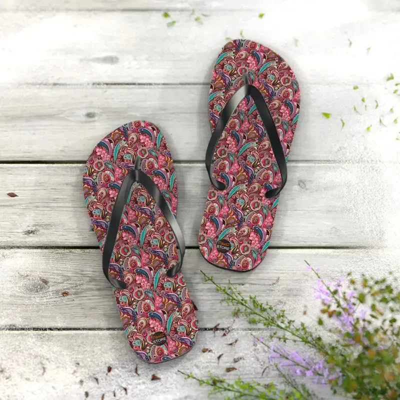 Chic Pink Paisley Flip Flops Unisex Comfort