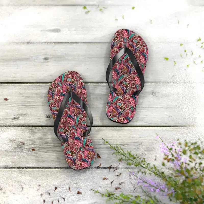 Chic Pink Paisley Flip Flops Unisex Comfort