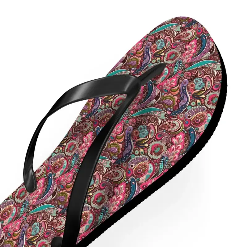 Chic Pink Paisley Flip Flops Unisex Comfort