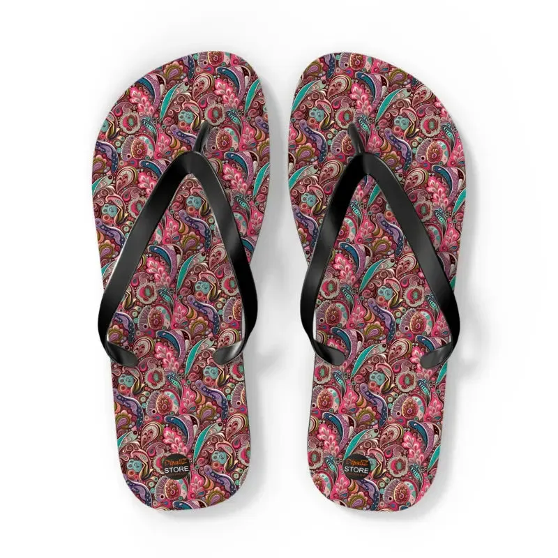 Chic Pink Paisley Flip Flops Unisex Comfort
