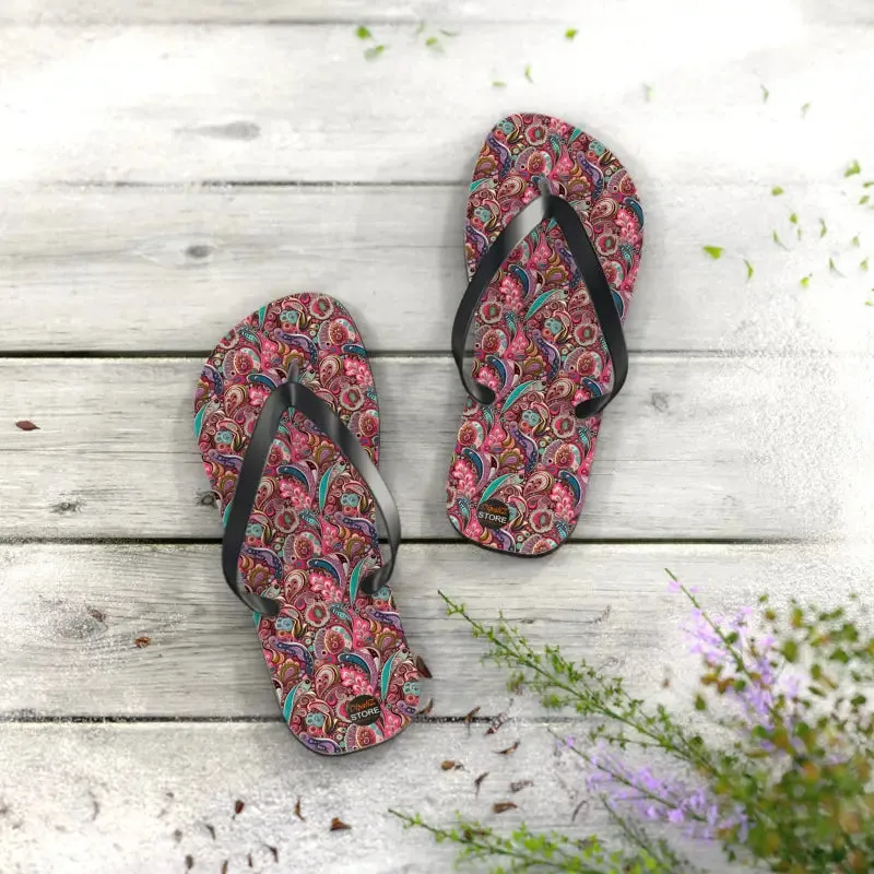 Chic Pink Paisley Flip Flops Unisex Comfort