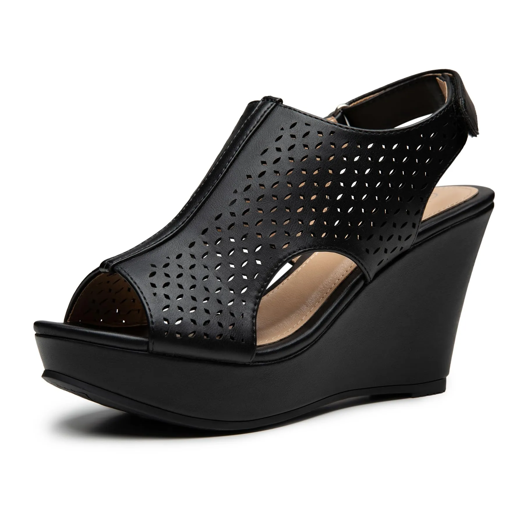 Chic White Open Toe Preforated Wedge Sandals