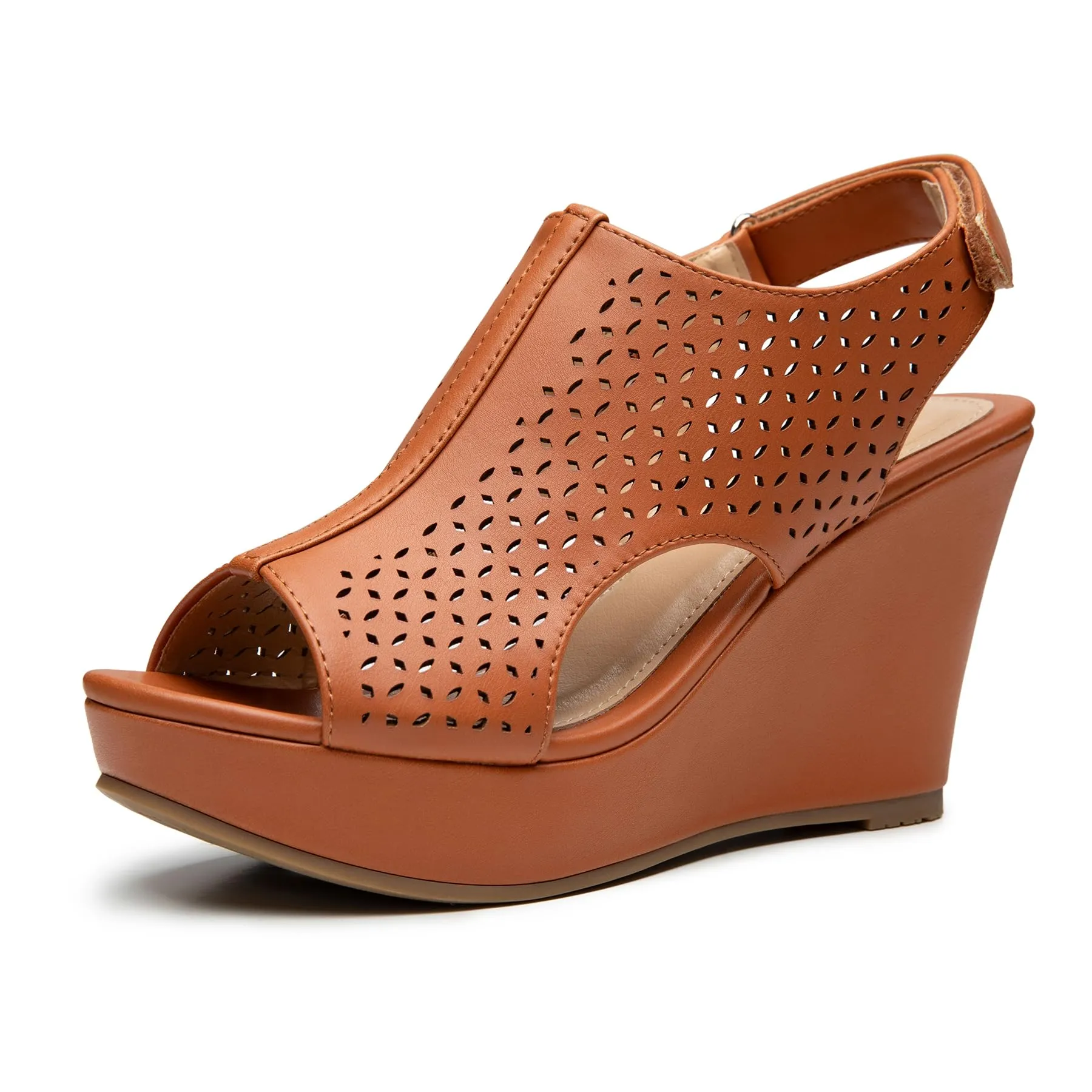 Chic White Open Toe Preforated Wedge Sandals