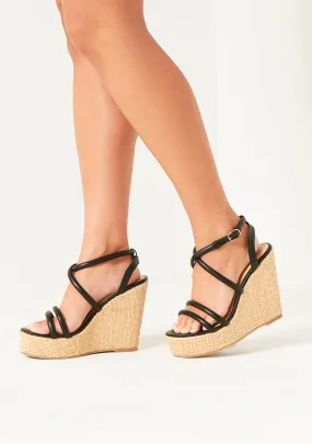 Codie Black Leather Strap Wedges