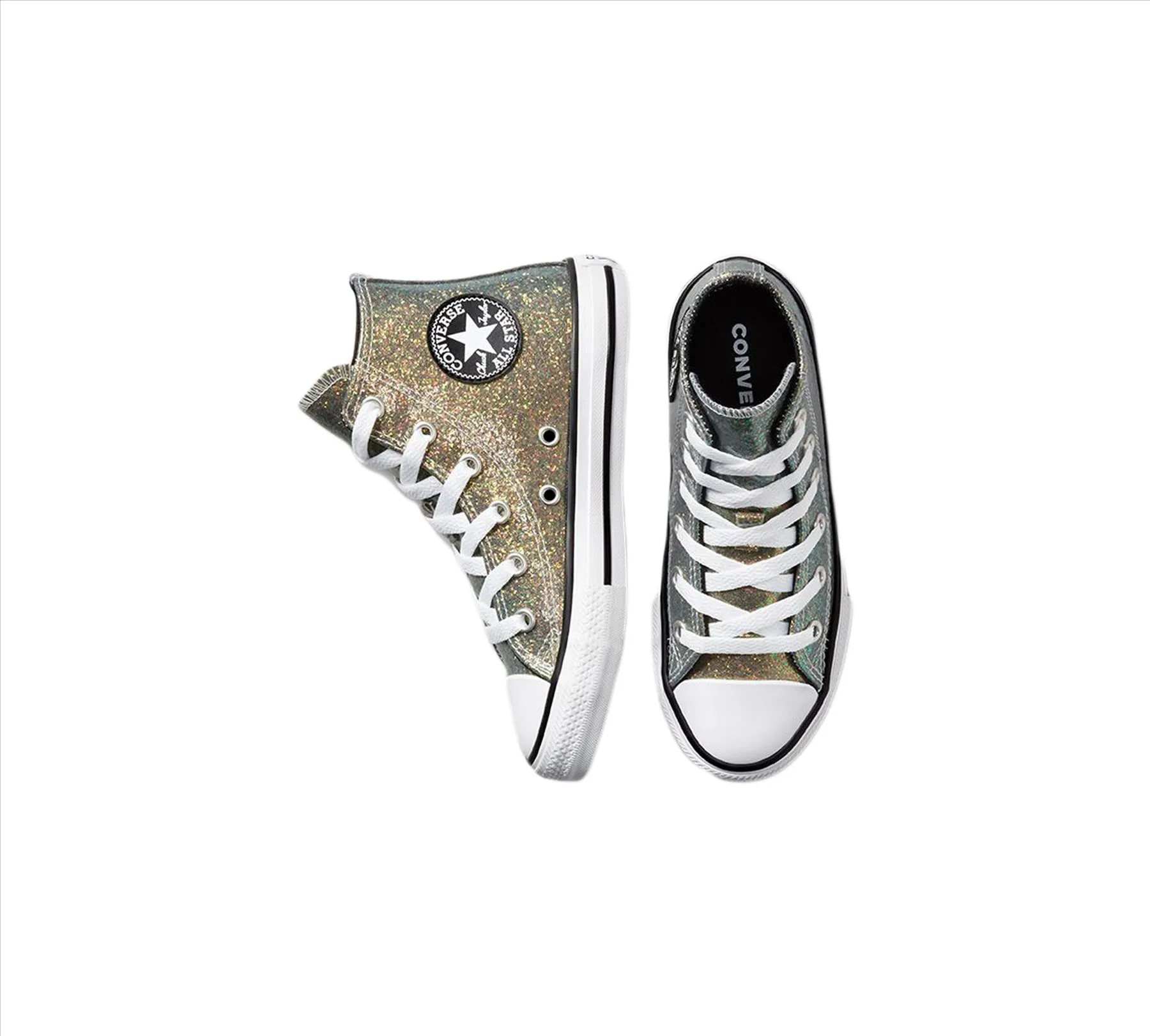Converse Women's Junior Winter Glitter Chuck Taylor All Star 672097C Shoes Gold UK 10-5.5