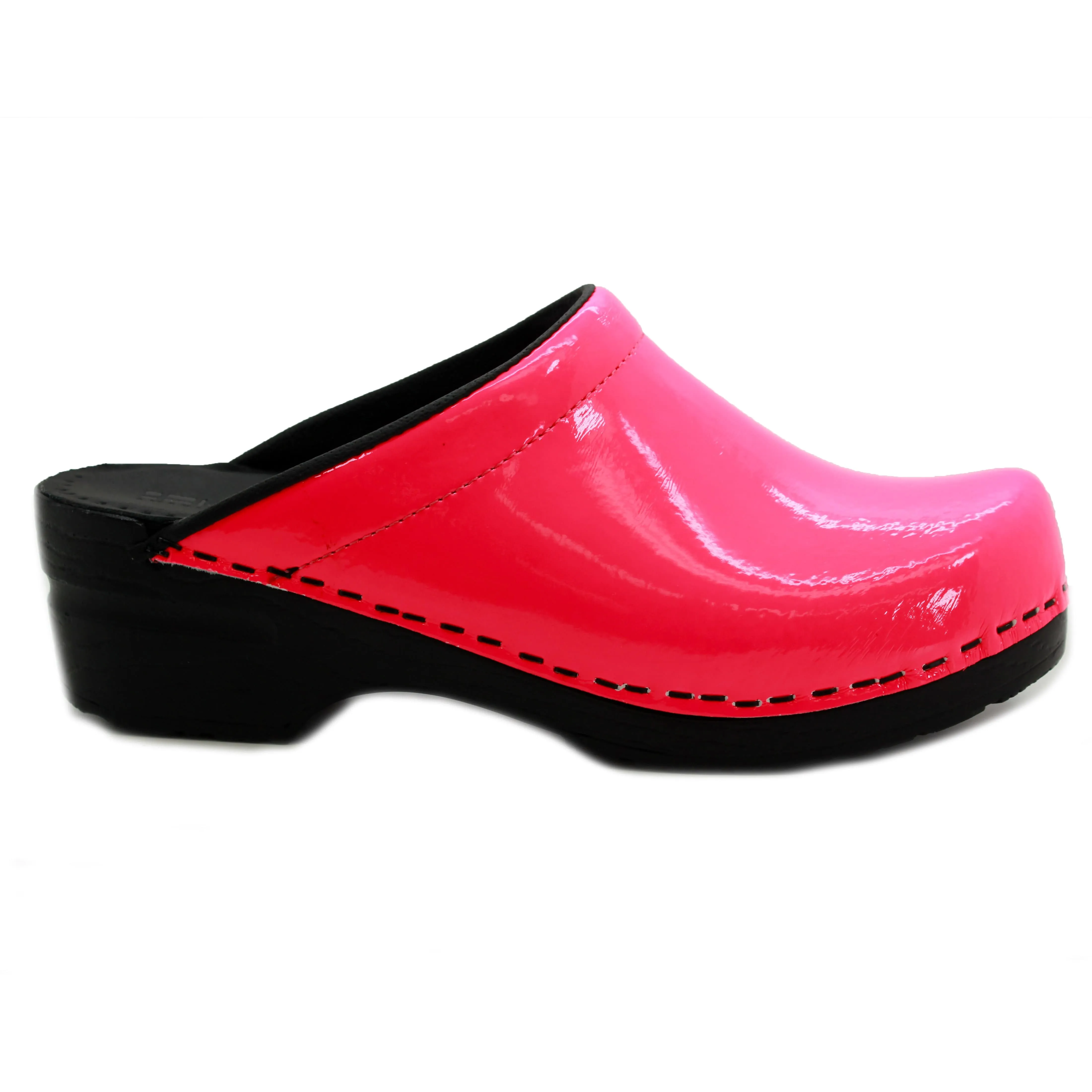 Elly Open Back Neon Pink Patent Leather Clogs
