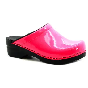 Elly Open Back Neon Pink Patent Leather Clogs