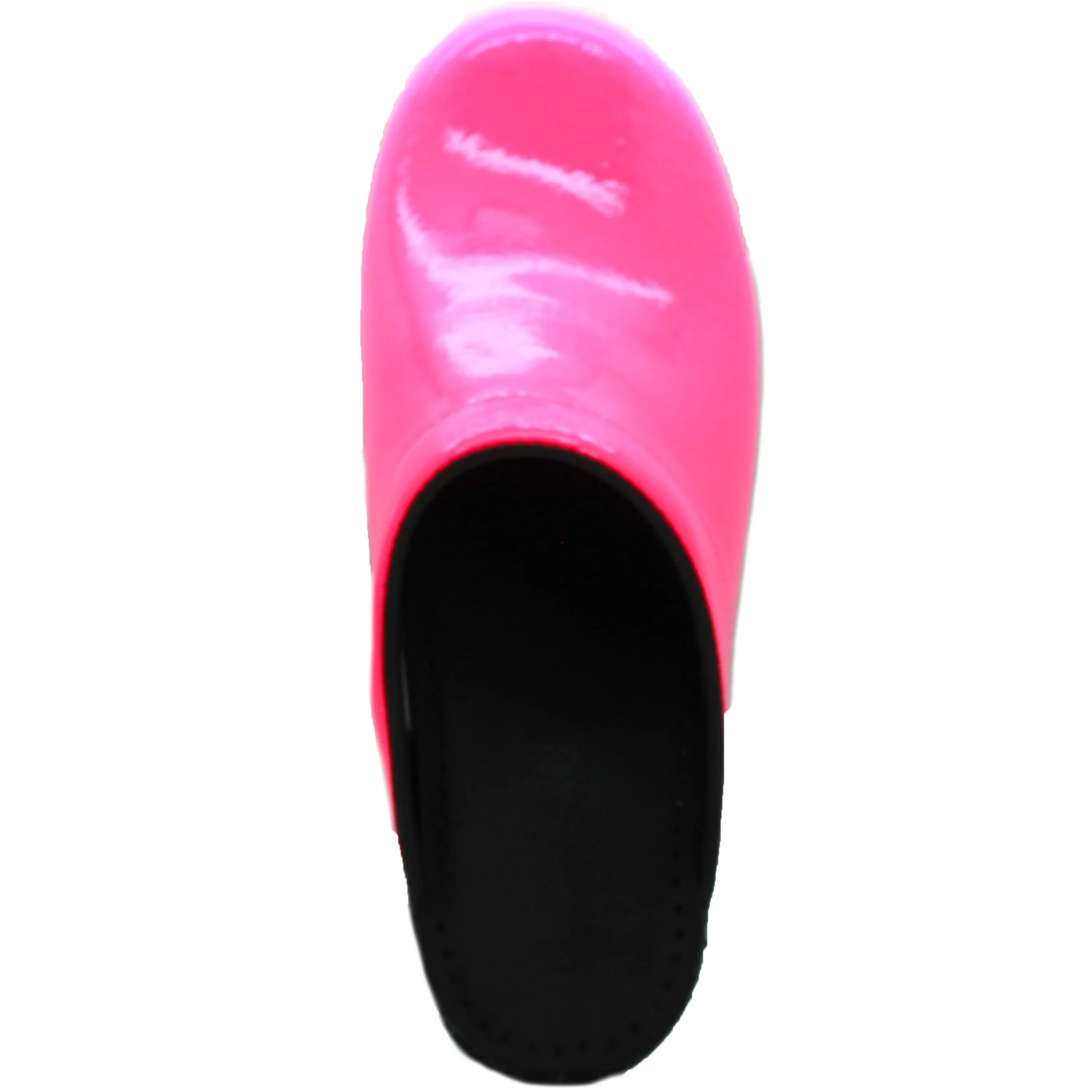 Elly Open Back Neon Pink Patent Leather Clogs