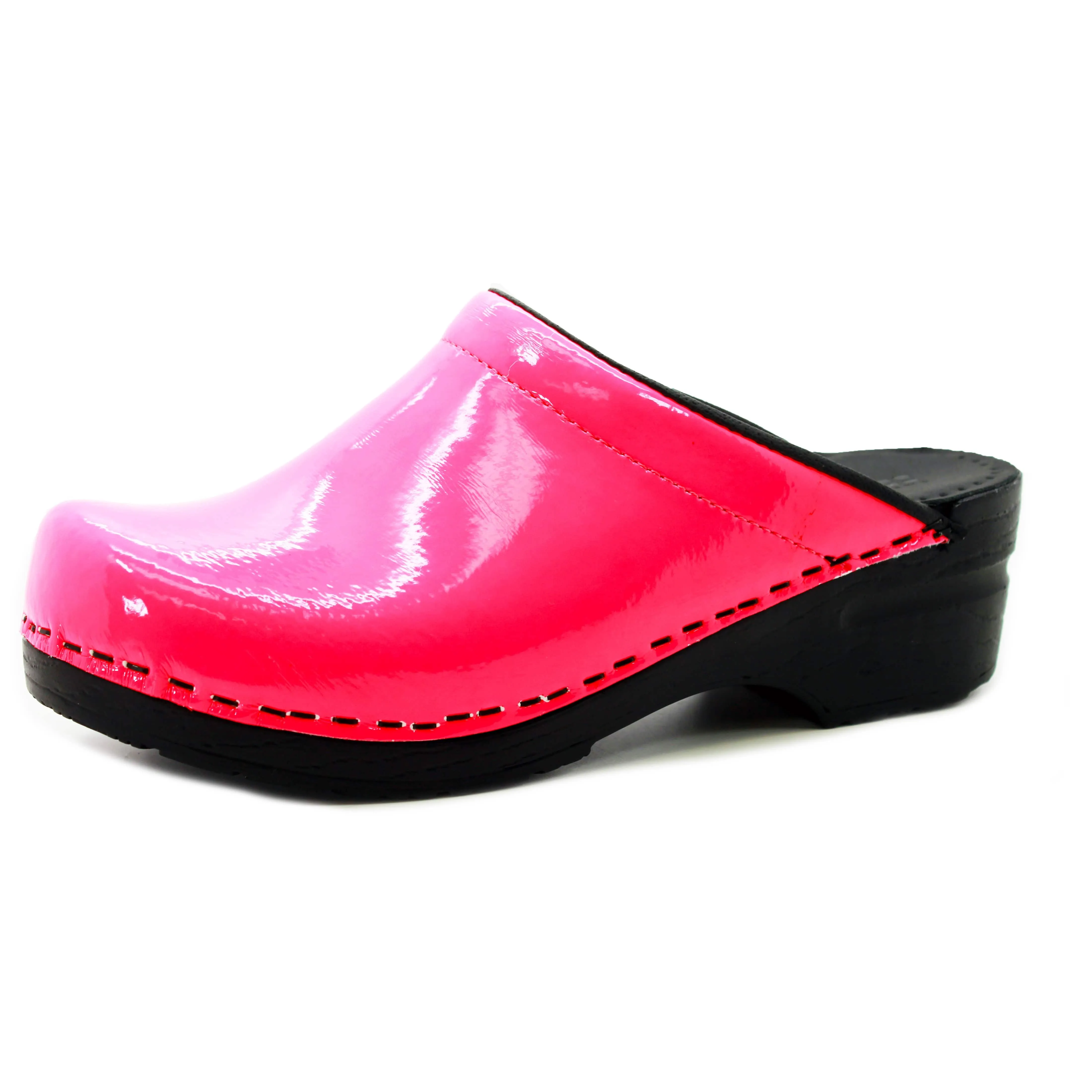 Elly Open Back Neon Pink Patent Leather Clogs