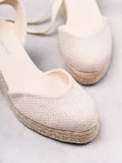 Glamorous Nude Closed-Toe Rattan Wedges