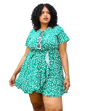 Green Swing Dress with Front Keyhole Neckline | Green