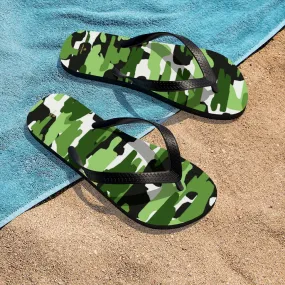 Green White Camo Flip Flops, Camouflage White Camo Military Print Unisex Flip-Flops- Made in USA