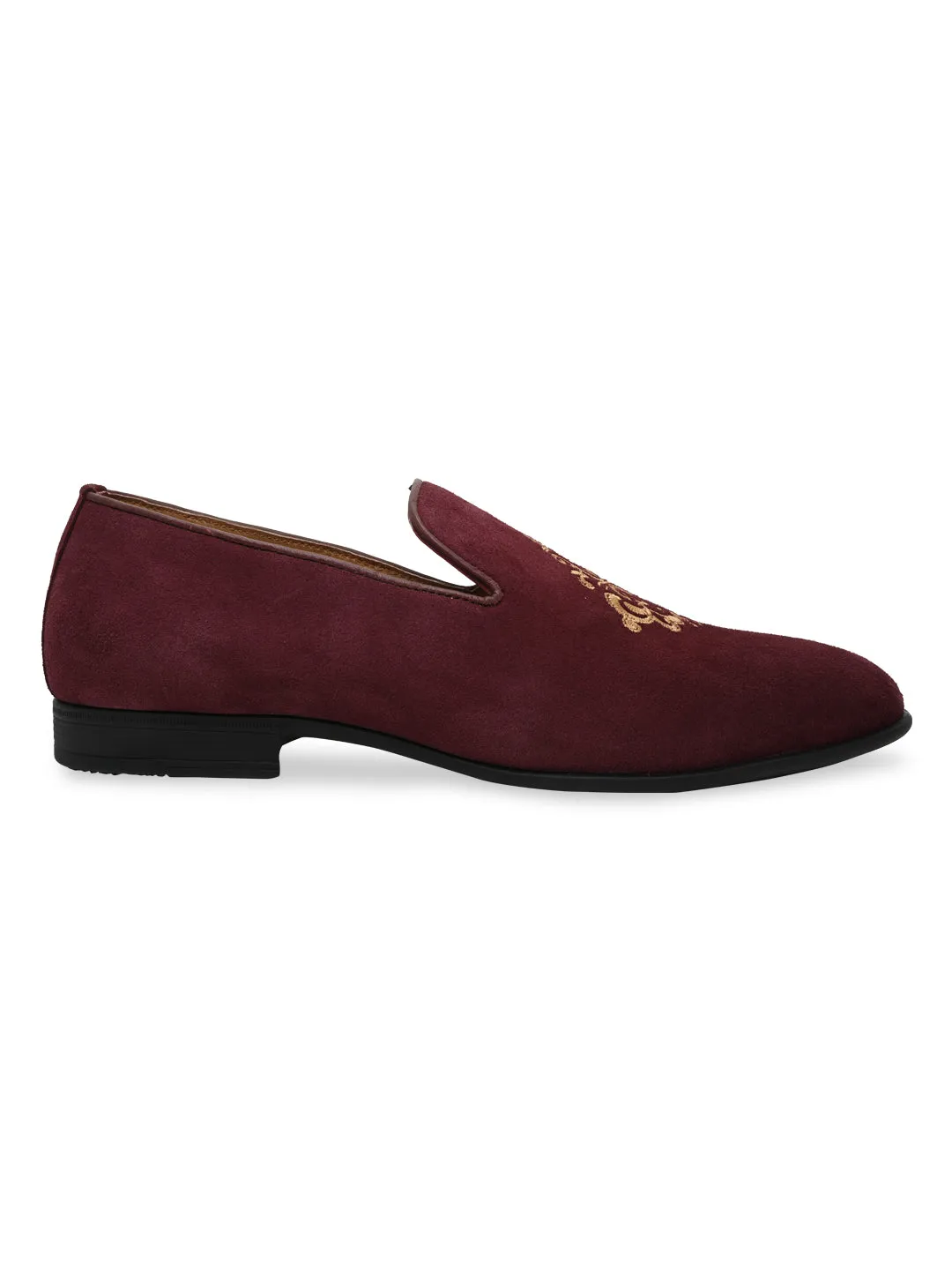 Imperio By Regal Mens Formal Embroidered Suede Slip Ons