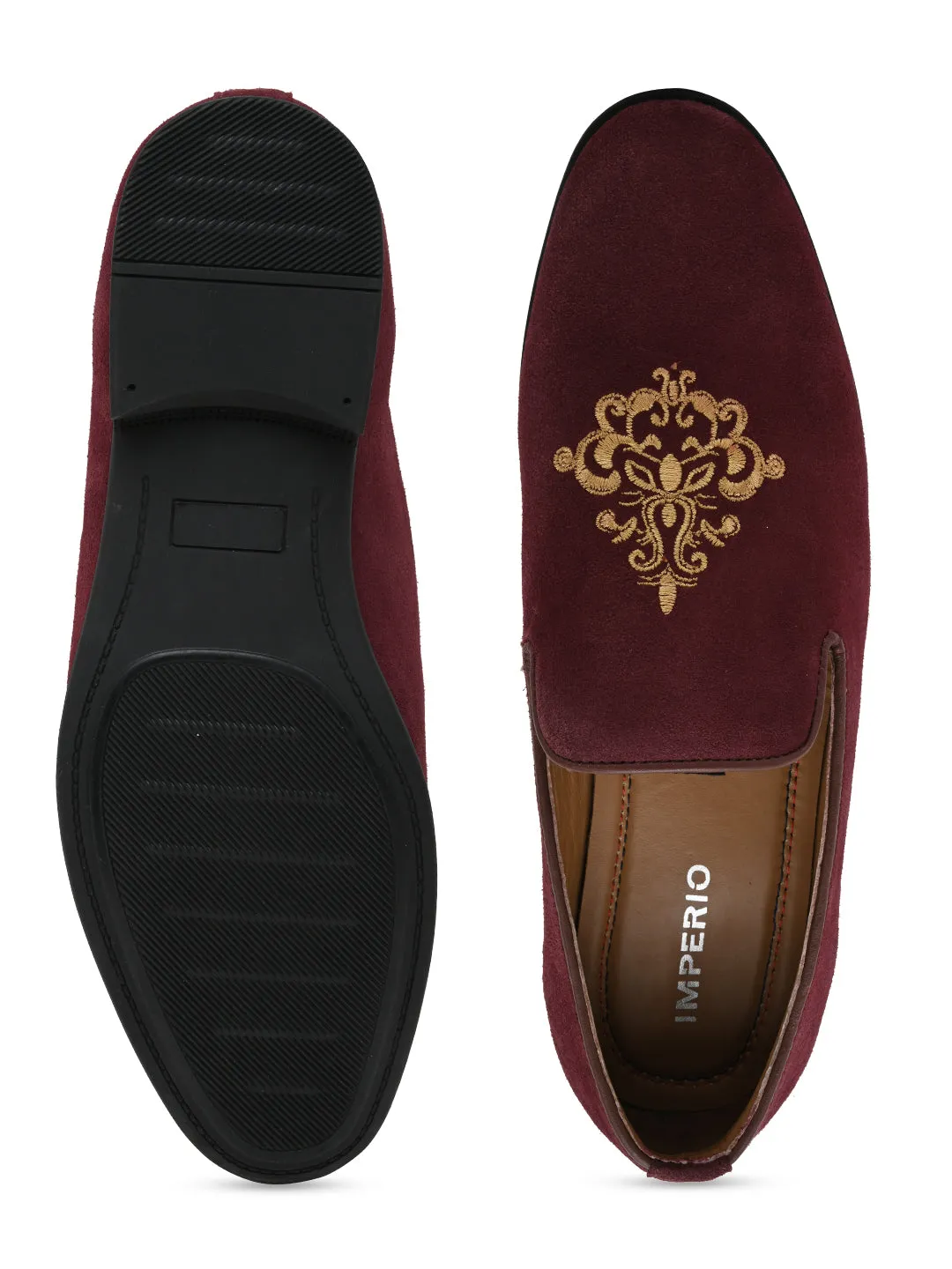 Imperio By Regal Mens Formal Embroidered Suede Slip Ons