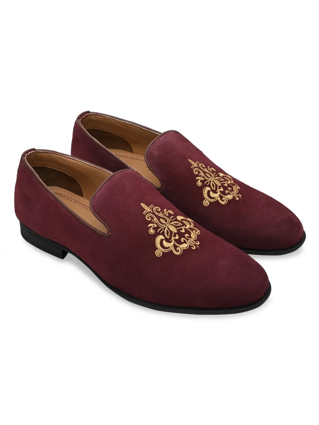 Imperio By Regal Mens Formal Embroidered Suede Slip Ons