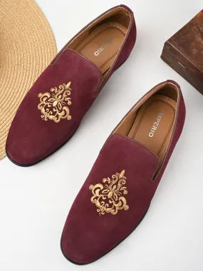 Imperio By Regal Mens Formal Embroidered Suede Slip Ons