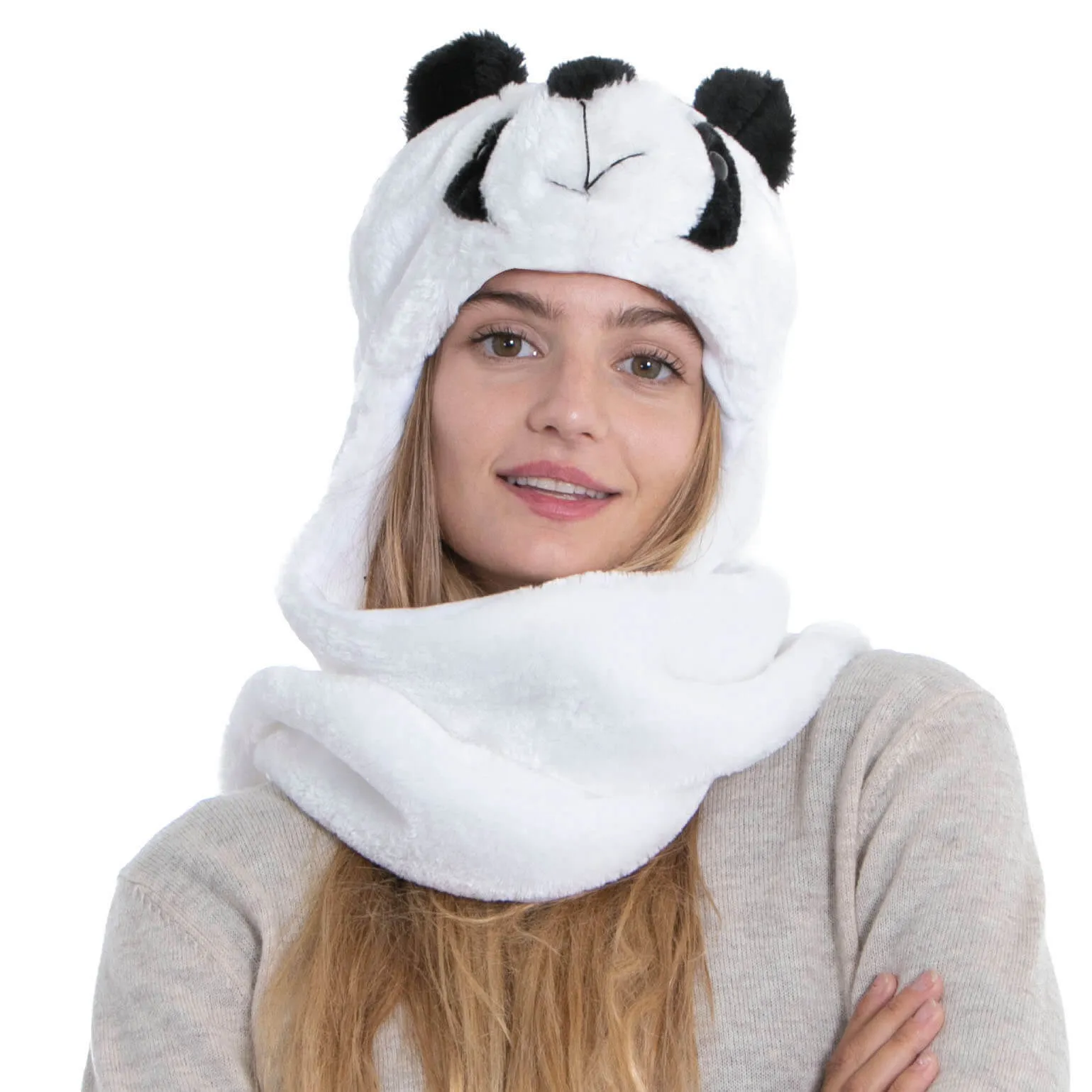 Ladies' Winter 3-in-1 Multi-Functional Animal Hat, Scarf, Mitten Combo