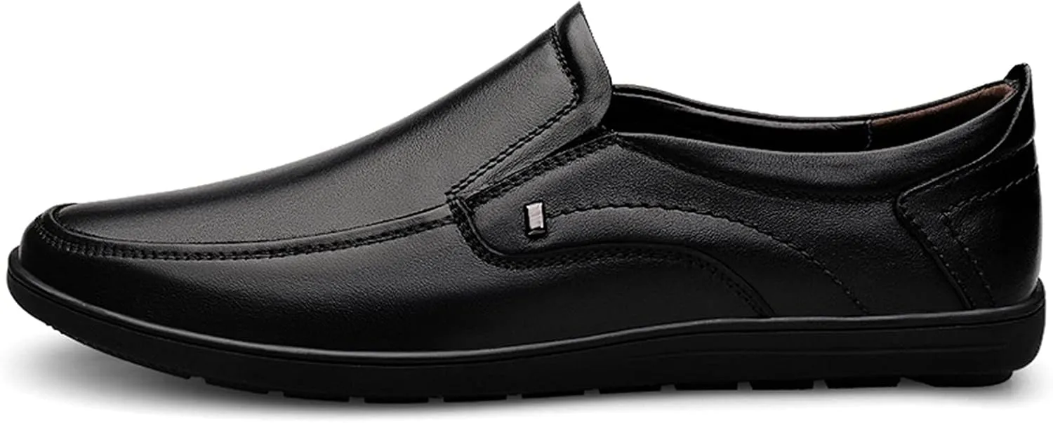 Loafers for Men Round Toe Simple Venetian Loafers Leather Flat Heel Comfortable Flexible Classic Slip-ons