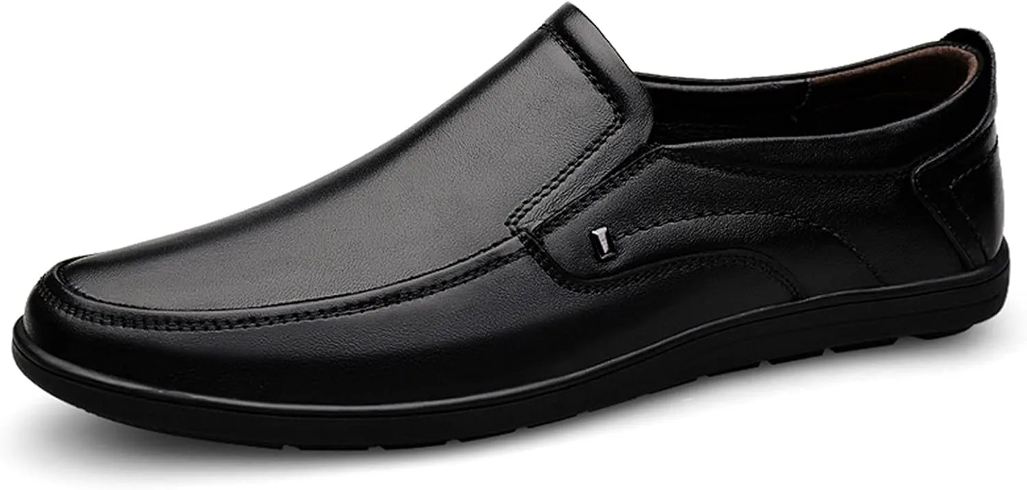 Loafers for Men Round Toe Simple Venetian Loafers Leather Flat Heel Comfortable Flexible Classic Slip-ons