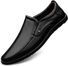 Loafers for Men Round Toe Simple Venetian Loafers Leather Flat Heel Comfortable Flexible Classic Slip-ons