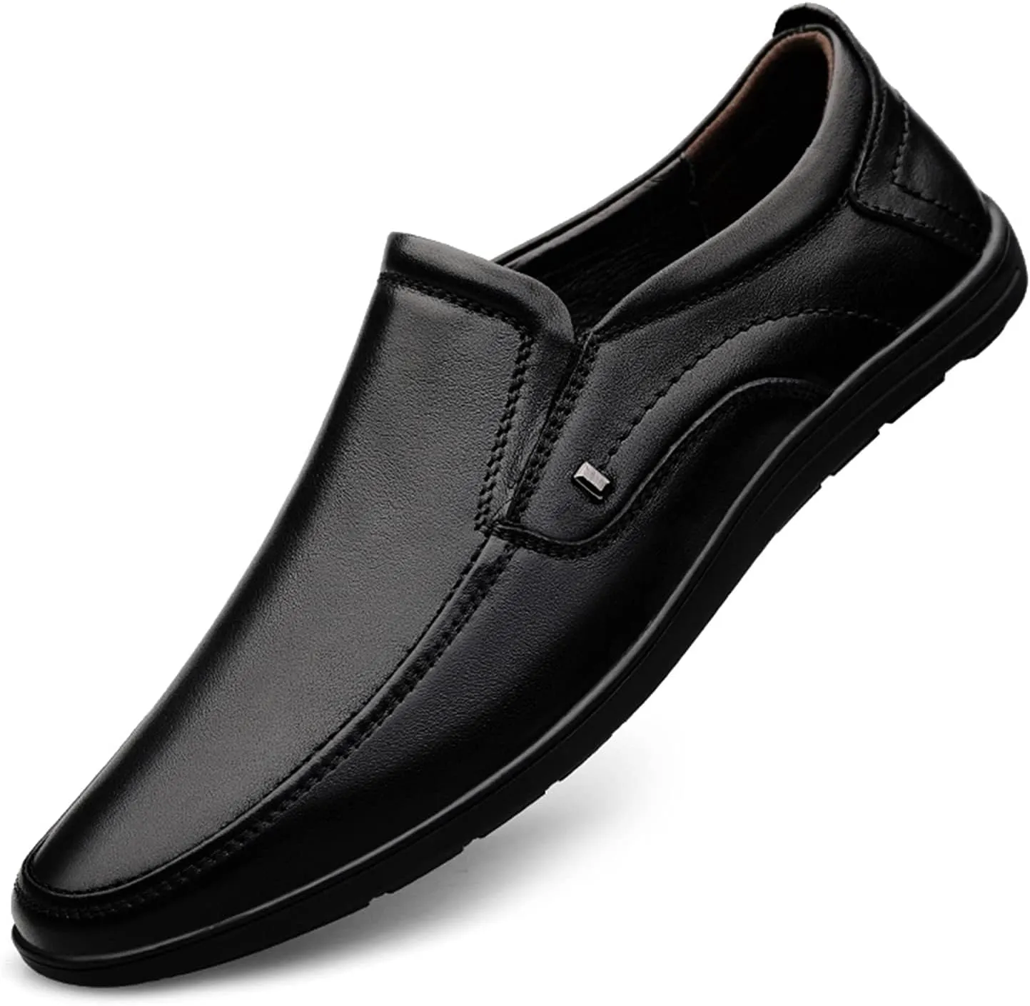 Loafers for Men Round Toe Simple Venetian Loafers Leather Flat Heel Comfortable Flexible Classic Slip-ons