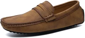 Loafers for Men Square Toe PU Leather Driving Penny Loafers Lightweight Flat Heel Anti-Slip Wedding Outdoor Slip-ons
