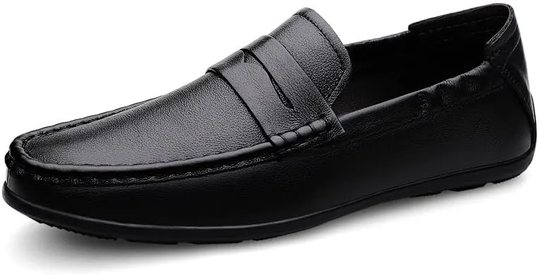 Loafers for Men Vegan Leather Stitching Details Penny Loafers Flat Heel Anti-Slip Flexible Party Slip-ons