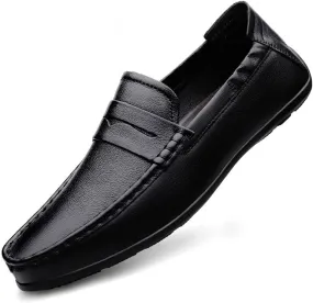 Loafers for Men Vegan Leather Stitching Details Penny Loafers Flat Heel Anti-Slip Flexible Party Slip-ons