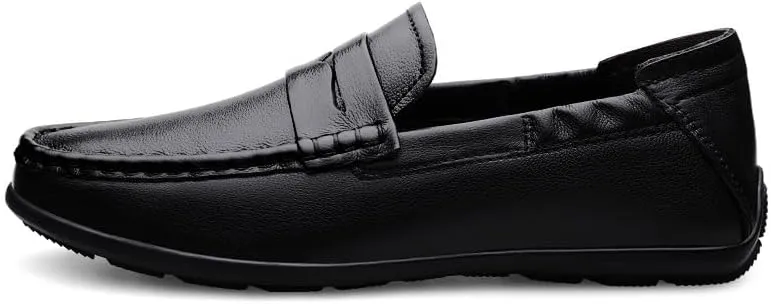Loafers for Men Vegan Leather Stitching Details Penny Loafers Flat Heel Anti-Slip Flexible Party Slip-ons
