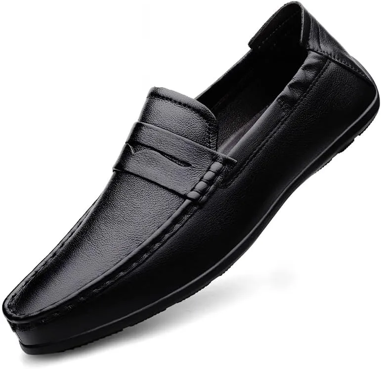 Loafers for Men Vegan Leather Stitching Details Penny Loafers Flat Heel Anti-Slip Flexible Party Slip-ons