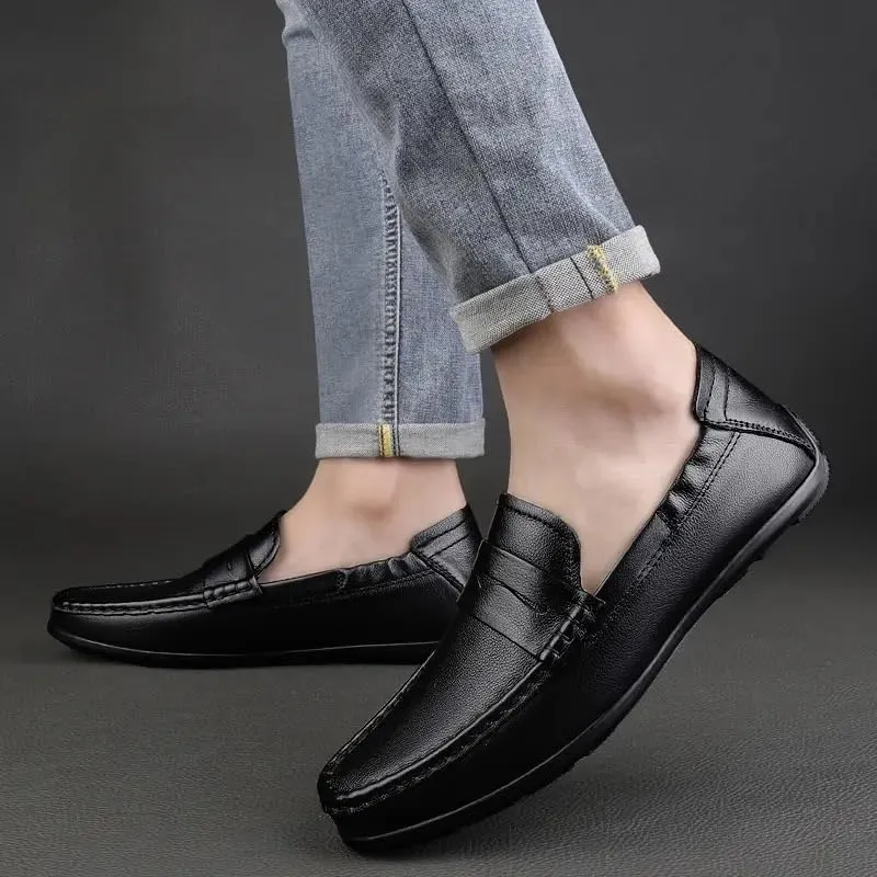 Loafers for Men Vegan Leather Stitching Details Penny Loafers Flat Heel Anti-Slip Flexible Party Slip-ons