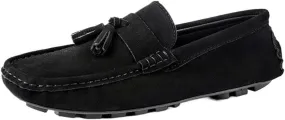 Loafers Shoes for Men Round Toe Nubuck Leather with Tassel Lightweight Flexible Flat Heel Walking Slip On