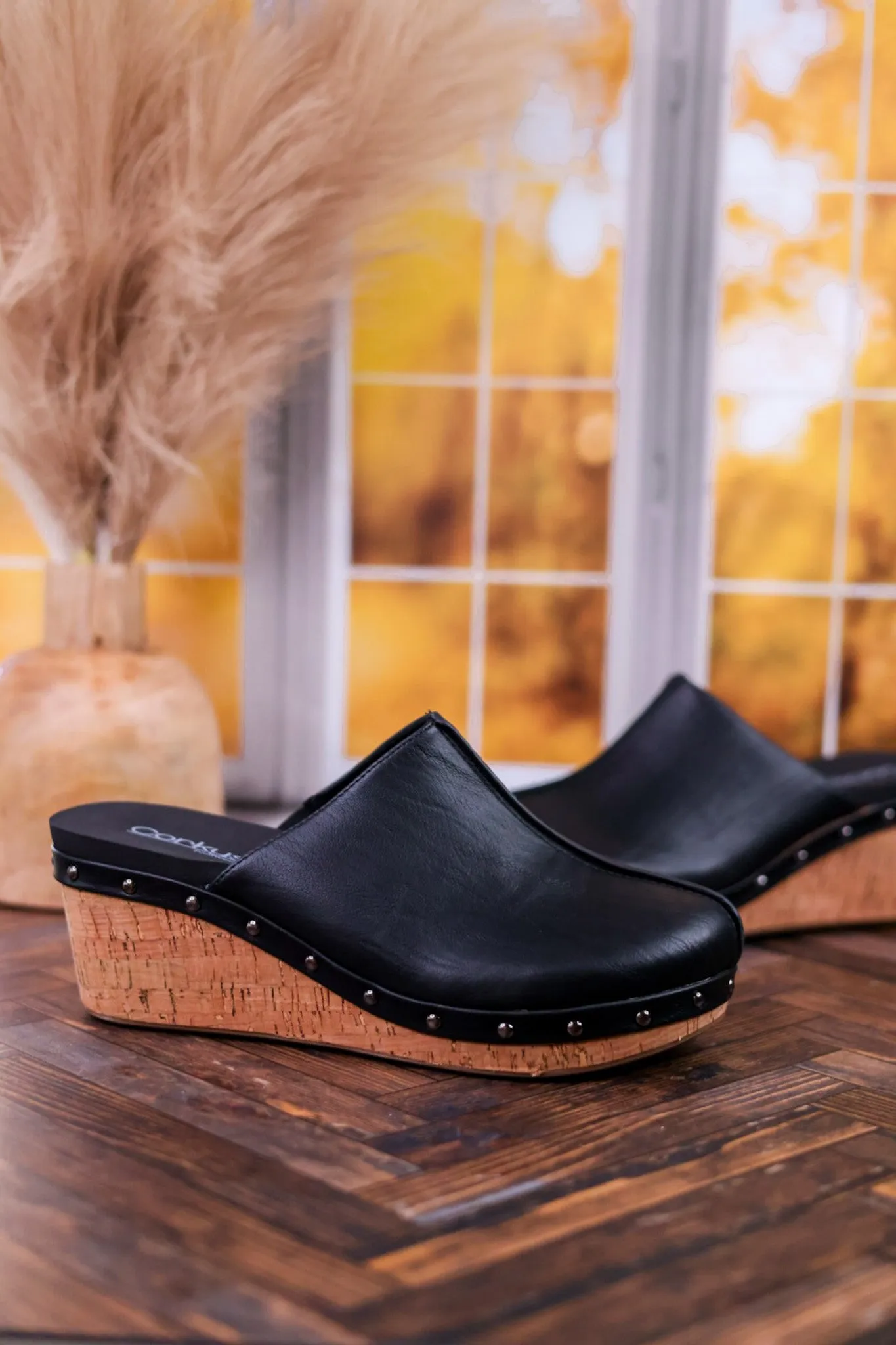 Marley Black Round Toe Wedges