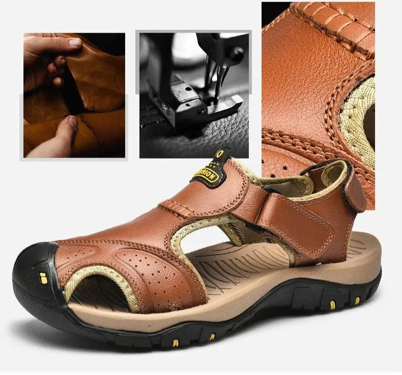 Men’s Genuine Leather Summer Sandals | Outdoor Gladiator Roman Style