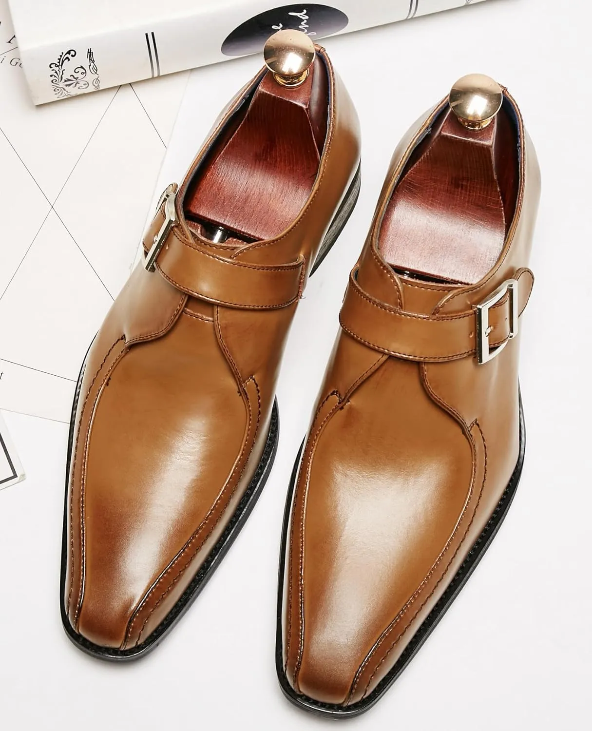 Men's Loafers & Slip-Ons Wedding Formal Dress Leather Business Casual Monk Strap Loafers Shoes for Men