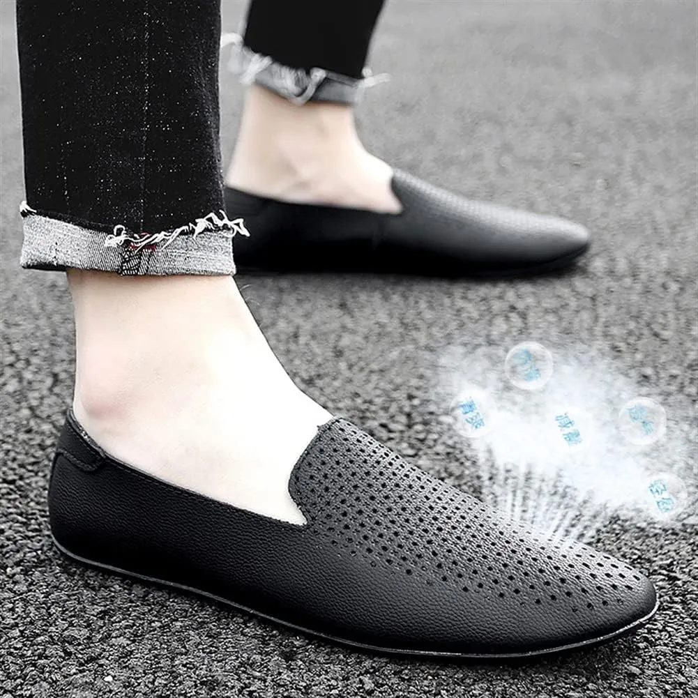 Men's Loafers Genuine Leather Pointed Toe Perforated Breathable Rubber Sole Comfortable Flexible Lightweight Wedding Slip-ons