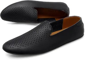 Men's Loafers Genuine Leather Pointed Toe Perforated Breathable Rubber Sole Comfortable Flexible Lightweight Wedding Slip-ons