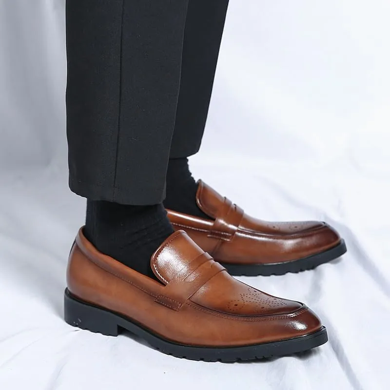Mens Loafers Pointed Toe PU Leather Penny Loafers Comfortable Slip Resistant Flexible Casual Slip-ons