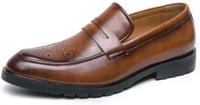 Mens Loafers Pointed Toe PU Leather Penny Loafers Comfortable Slip Resistant Flexible Casual Slip-ons